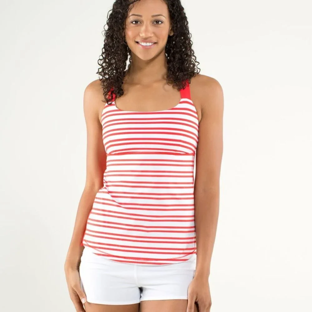 Lululemon Red White Striped Racerback Track And Train Tank Top‎